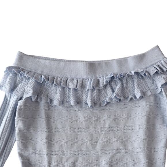 Jonathan Simkhai Light Pastel Blue Knit Off The Shoulder Ruffle Top Size Medium - Picture 3 of 7